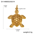 Close-up of golden turtle pendant in stainless steel showing shell textures and measurements - D114-Sea Turtle Pendant (Gold)