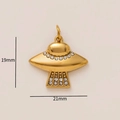 Gold plated UFO pendant charm with white rhinestones measuring 21mm by 19mm for jewelry - UFO Shaped Pendant / Pendant Only (Without Chain)