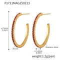 Golden stainless steel hoop earrings with red zircon inlays and 15mm diameter - Style A / 26mm / Gold Pink Zirconia