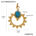 Colgante vintage de acero inoxidable con piedra turquesa azul y un acabado en oro de 18k - D131-Colgante Anillo Sol Turquesa (Dorado)