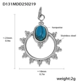 Colgante sol de acero plateado con incrustación de piedra turquesa azul óvalo - D131-Colgante Anillo Sol Turquesa (Acero)