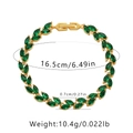 Detail view of emerald leaf bracelet with gold plating and specific size dimensions - Olive Green Leaf Style (KB0374-1)