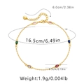 Detailansicht eines 18K vergoldeten Armbands mit bunten Tropfenkristallen und Abmessungen - Fünffarbige Tropfen-Edelsteine (KB0381-1)