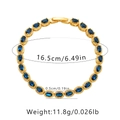 Detail showing gold oval blue tennis bracelet dimensions 16.5cm length and 0.5cm width - Blue White Drill Tennis Chain Style (KB0375-2)