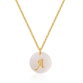 Detail of 18K gold plated brass necklace with mother of pearl letter A pendant - Letter A Style (KN0248-A) / 18K