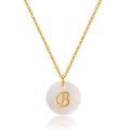 Detailed macro view of 18K gold-plated brass necklace with mother of pearl letter B pendant - Letter B Style (KN0248-B) / 18K