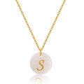 Macro de collier en laiton plaqué or 18K avec nacre naturelle et pendentif lettre S - Style Lettre S (KN0248-S) / 18K
