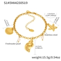 Bracciale dorato in acciaio inossidabile con perle d'acqua dolce e ciondoli marini - Cavigliera con Ciondoli Oceano Oro / 16+5cm