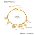 Goldenes Edelstahlarmband mit 5A-Zirkonia Kleeblatt-, Herz- und Bogendetails - Gold DIY Multi-Charm Armband