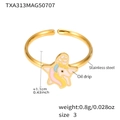 Golden stainless steel unicorn star ring with pink oil drip enamel finish for kids - Gold Sea Star Unicorn Ring (TXA313) / US 3