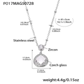 Collier en acier inoxydable argenté avec zircons et pendentifs en verre transparent - P017-Collier Zircon Blanc Argenté