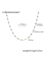 Gouden roestvrijstalen ketting met blauwe boze oog kralen en emaille oliedruppel detail - Wit Blauw Emaille Goudtint (P1528MDD50807)