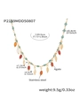 Goudkleurige roestvrijstalen ketting met gekleurde agaat kralen en boze oog bedel - Groen Emaille Goudtint (P2159MDD50807)