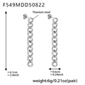 Silver titanium steel long Cuban link chain earrings with dimensions and weight info - Chain Style (F549) / Steel
