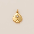 18K gold plated heart spade pendant necklace with sparkling crystal and sunburst texture - Ace of Spades 11mm