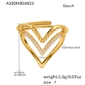 Detail of gold zircon heart ring with stainless steel material and size specifications - Gold Heart Style (A330-A)