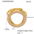 Detailed view of 1.8cm golden stainless steel ring with zircon accents and size 7 dimensions - Gold Full Zircon Ring Style (A330-B)