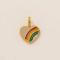 Detail of a 18K gold plated heart pendant with colorful enamel rainbow pattern inlay - Enamel Rainbow Heart Pendant (Without Chain)