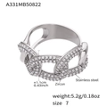 Verstellbarer Edelstahlring mit Zirkonia Herzdesign in Silber, Größe 7, 1.1cm breit - Stahlfarbe Verflochtenes Hohlendesign (A331)