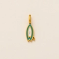 Macro shot of 18K gold plated surfboard charm with green and white enamel details - Surfboard Pendant