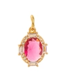 Macro detail of oval pink zircon pendant with gold plated base and baguette side stones - July (Pendant)