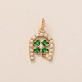 Lucky horseshoe clover pendant necklace in 18K gold with green enamel and white pearls - Horseshoe Clover Pendant