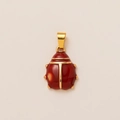 Macro detail of red enamel ladybug pendant with 18K gold plated metal finish - Red Ladybug Enamel Pendant