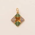 Detail of 18K gold star rhombus pendant featuring green and purple pavé crystal stones - Four-Corner Star Rhombus Pendant