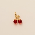 Pendentif cerise rouge avec feuille dorée pour création de colliers et bracelets DIY - Cerise