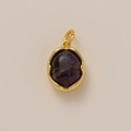 Detail of 18K gold bohemian pendant featuring an irregular dark purple natural gemstone - Amethyst Oval Pendant