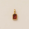 Minimalist gold-plated birthstone necklace featuring a rectangle-cut red gemstone pendant - July Round Pendant