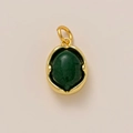 Detailed close-up of a vintage oval dark green gemstone pendant with 18K gold plated frame - Green Aventurine Pendant-Gold