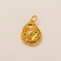 Macro view of gold owl coin pendant with high gloss finish and detailed embossing - Owl Only (Without Chain)