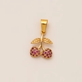 18K gold plated cherry pendant with micro-set purple crystals and hanging loop - Pave Zirconia Cherry Pendant