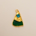 Detailed macro view of 18K gold irregular lava pendant with blue square gemstone and green inlay - Natural Stone Pendant Only (Without Chain)