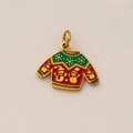 Detail of Christmas sweater pendant with red and green enamel and snowman pattern - Gold Christmas Sweater