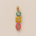 Détail du pendentif géométrique en émail coloré avec zircons blancs sur socle doré - Zircon Coloré ② Bleu-jaune-rose