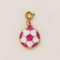 Pendentif football à paillettes roses et blanches avec fermoir à ressort doré - Pendentif Ballon de Football