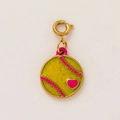 Sparkly baseball pendant with yellow enamel and pink heart detail in 18K gold plating - Tennis Ball
