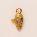 Macro detail of a 18K gold plated corn pendant featuring realistic husks and hanging loop - Corn Shape Pendant / Gold
