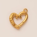 Vintage Herzanhänger aus 18K vergoldetem Edelstahl mit geprägten Blumenmustern - Herz