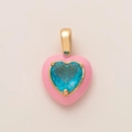 Ciondolo a cuore rosa con gemma blu e montatura in rame placcato oro 14k - Ciondolo Cuore Rosa Solo (Senza Catena)
