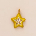 Starfruit-shaped stainless steel pendant in 18K gold with yellow and white enamel finish - Starfruit
