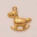 Detail of 18K gold plated rocking horse pendant with polished finish and embossed texture - Small Rocking Horse