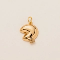 Macro shot of 14k gold plated fortune cookie pendant with engraved Good Luck tag - Fortune Cookie (Hahaha)