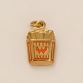 Detail of 18K gold-plated french fries pendant with orange enamel and W engraving - Gold Fries Pendant