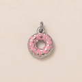 Detail of pink enamel donut pendant with silver metallic accents for DIY necklaces - Pink Doughnut Pendant
