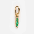 Detailed view of a gold pea pod pendant set with four round green gradient gemstones - Pea Style