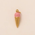 Ciondolo a cono gelato dorato con smalto rosa per gioielli fai-da-te e collane moda - Gelato alla Fragola