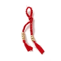 Handmade red braided rope keychain with metallic gold beads and ribbon tassel - Red Cord Paisley Keychain